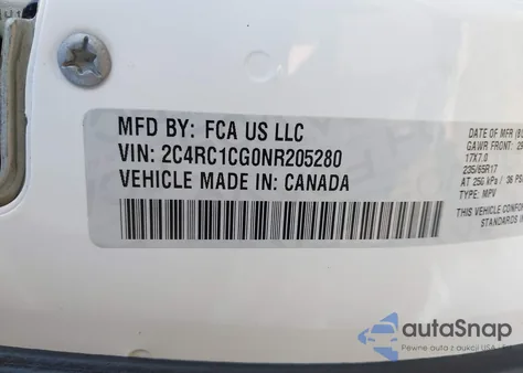 2022 Chrysler Voyager Lx z USA, uszkodzony, nr VIN 2C4RC1CG0NR205280